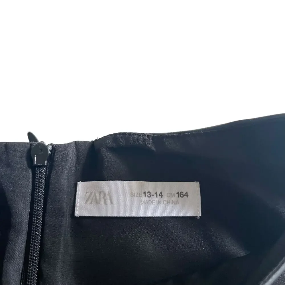 Zara Girls Black Faux Leather Pinafore Dress 13-14 Zipper Pocket Lined